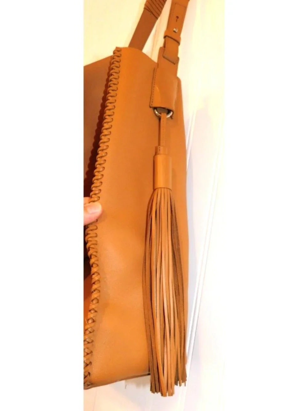 AllSaints Tan Leather Hobo Bag Whipstitch Shoulder Tote Boho Slouchy Large